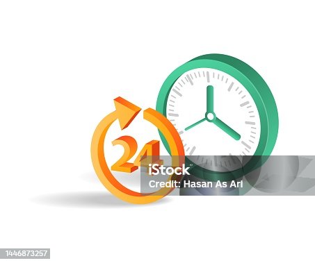 istock Flat 3d isometric illustration concept serving 24 hours non stop 1446873257