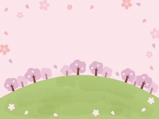 Vector illustration of Clip art background of cherry trees.