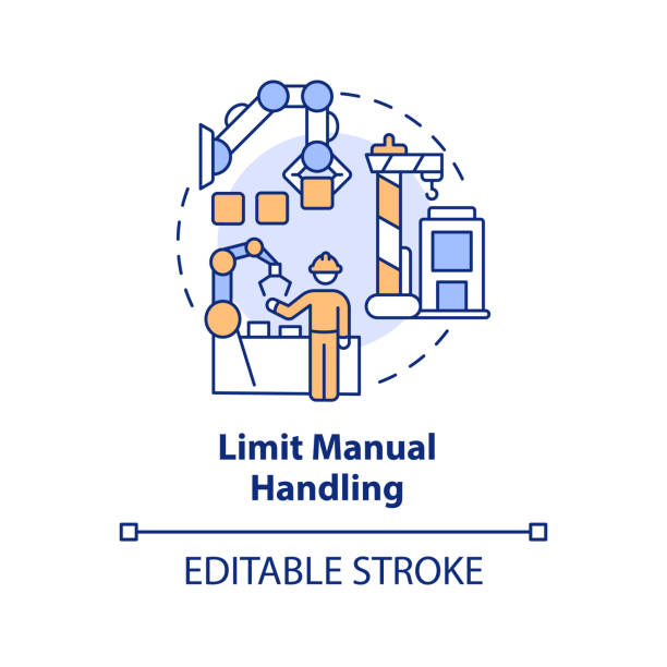 illustrazioni stock, clip art, cartoni animati e icone di tendenza di icona del concetto di limitazione della movimentazione manuale - manual handling