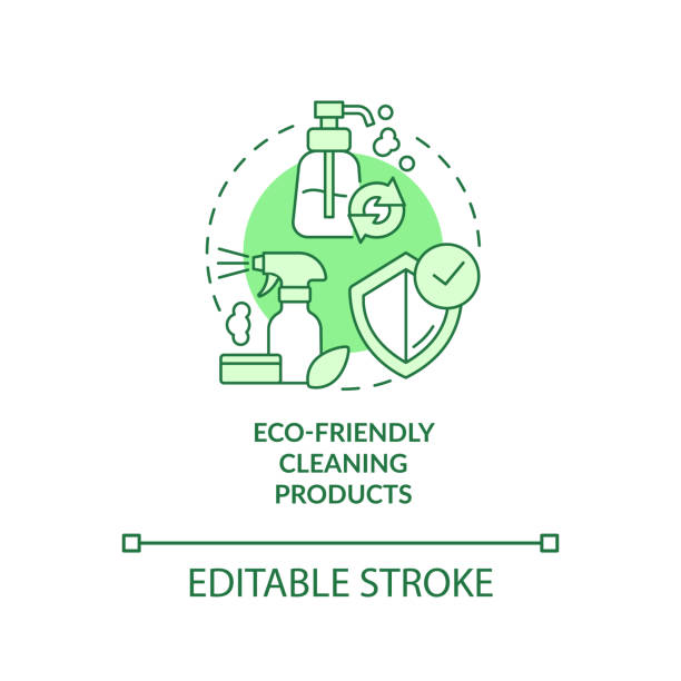 ilustraciones, imágenes clip art, dibujos animados e iconos de stock de productos de limpieza ecológicos icono de concepto verde - chemical merchandise cleaning product domestic life