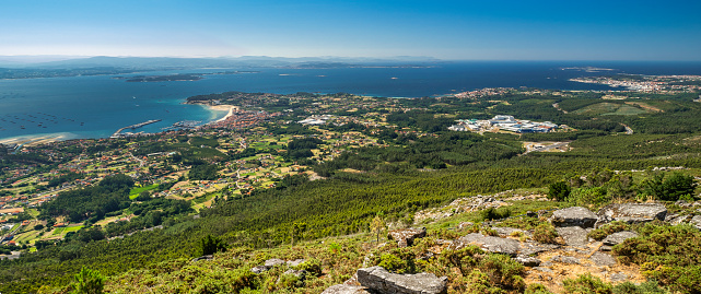 Panoramic View of Ría de Arosa Saline Estuary from A Curota Viewpoint, Puebla del Caramiñal, Ría de Arosa, La Coruña, Galicia, Spain, Europe