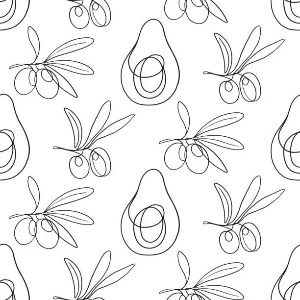 Vector illustration of Avocado Olive Seamless pattern