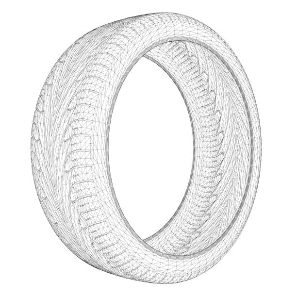 istock Wireframe of a car tire from black lines isolated on a white background. Side view. 3D. Vector illustration. 1446878586