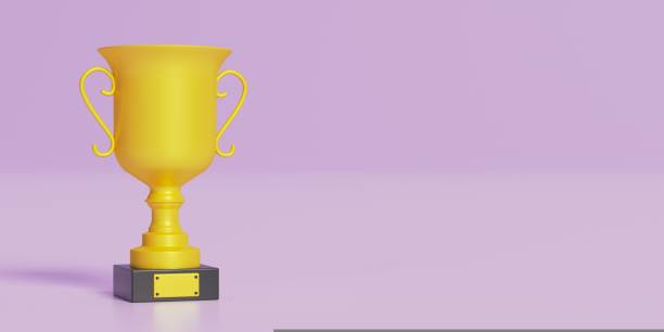 istock Prize cup on pastel background, concept of victory, achievement. 1446880201