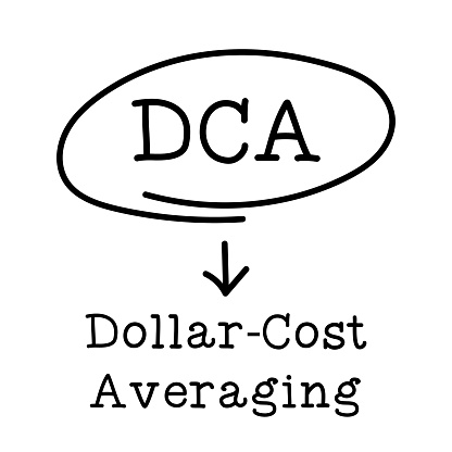 Letter of abbreviation DCA in circle and word Dollar-cost averaging on white background