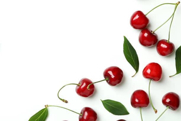 istock Sweet red cherry berries on white background 1446881221