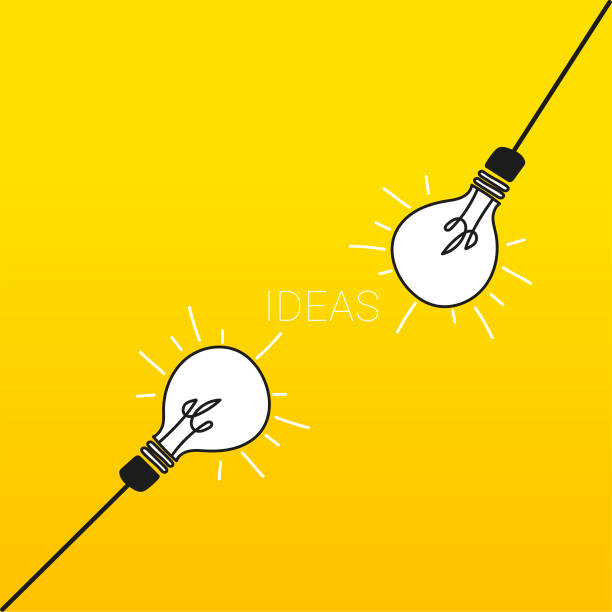 istock Illustration of two light bulbs on a yellow background. Concept of teamwork to generate ideas. Creativity and innovation in business 1446882620