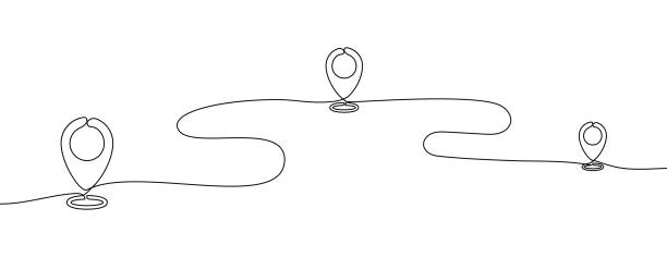 310+ Vector Pathway Road Map With Gps Route Pin Icon Stock ...