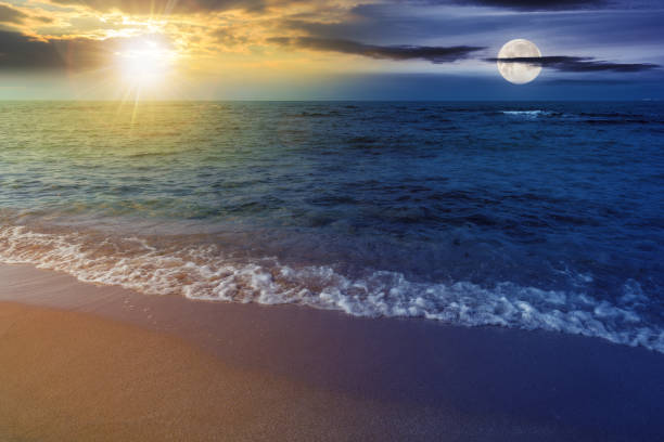 istock summer vacation background at the sea with sun and moon 1446882943