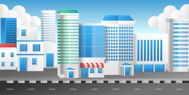 istock Isometric flat 3d concept illustration view position view of modern urban street building 1446884331
