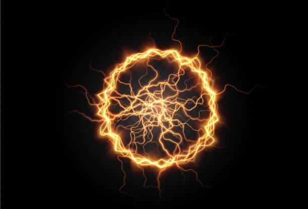 istock Powerful ball lightning gold . A strong electric charge of energy in one ring. Element for your design, advertising, postcards, invitations, screensavers, websites, games. 1446885280