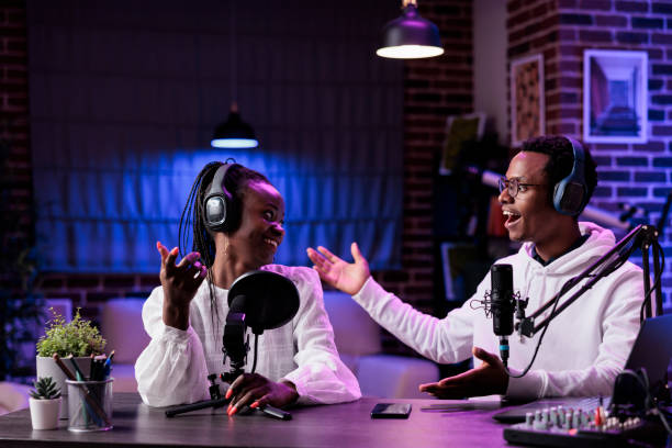 istock African american people chatting on podcast talk show 1446885679