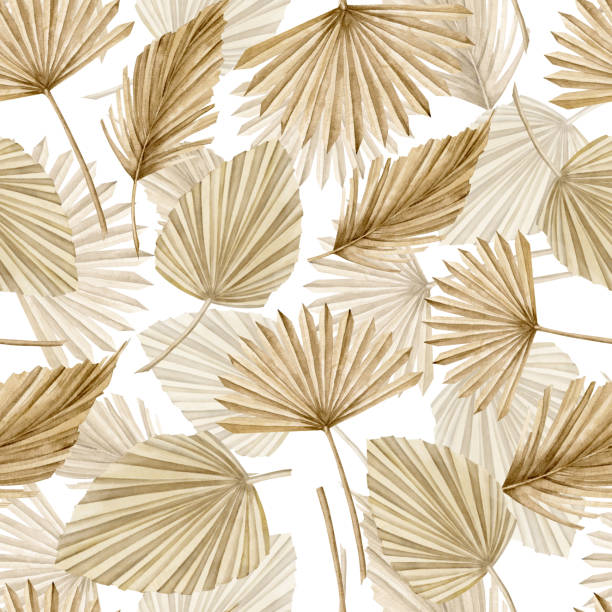 istock Watercolor Seamless Pattern with dried Palm Leaves in boho style. Hand drawn illustration of botanical background. Tropical floral texture for wrapping paper or textile design. Isolated drawing 1446887914