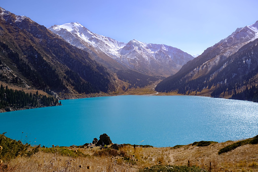 Amazing mountain lake with turquoise water, Big Almaty lake.