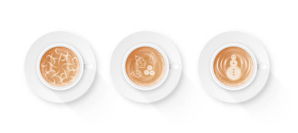 istock Latte arts set. Realistic images drawing on coffee or cappuccino foam in white 3d cup isolated 1446889716