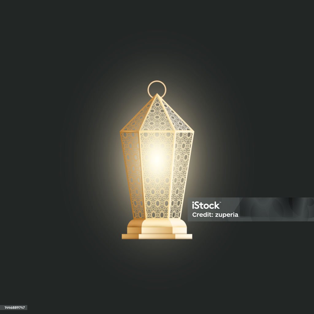 Ramadan Lamp Islam Decor Realistic Dark Gold Shining Arabic Lantern  Isolated On Black Background Stock Illustration - Download Image Now -  iStock