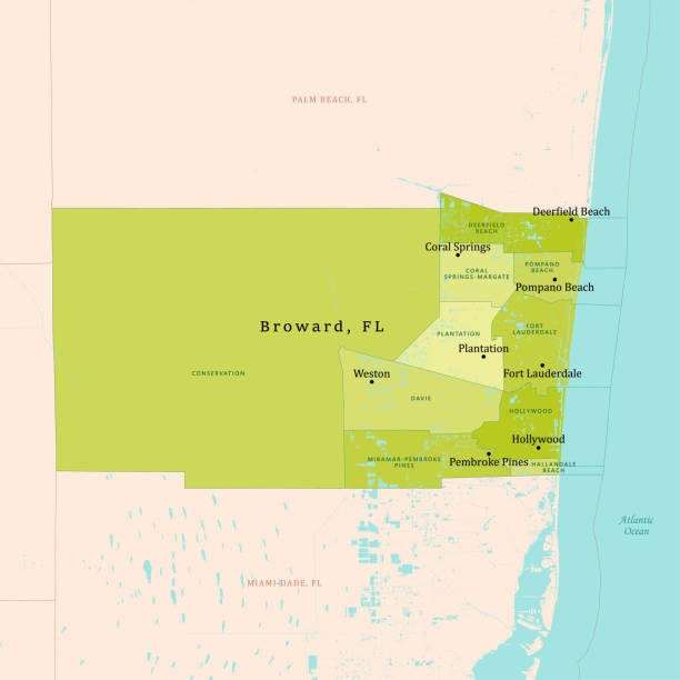 ilustrações de stock, clip art, desenhos animados e ícones de fl broward county vector map green - broward county