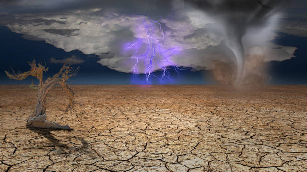 estragos de la tormenta en el desierto - bizarre landscape sand blowing fotografías e imágenes de stock