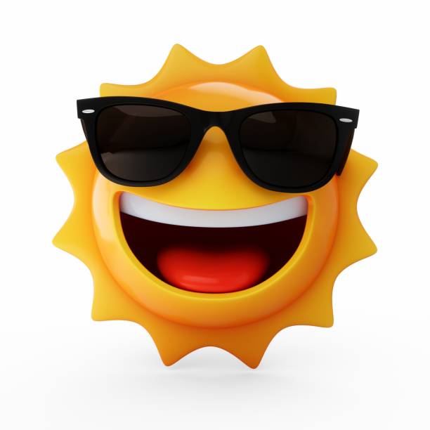 3D Rendering Sun emoji with sunglass isolated on white background