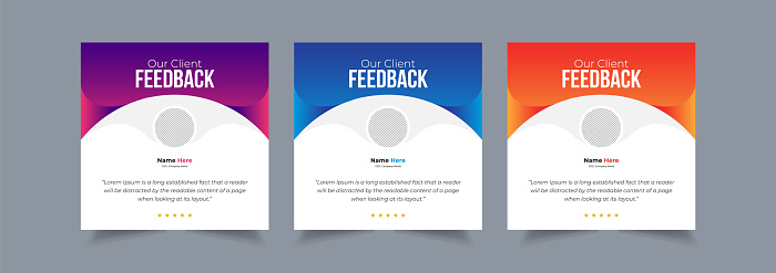 Set of customer feedback social media post design template, client testimonial with square size modern and creative, eps 10