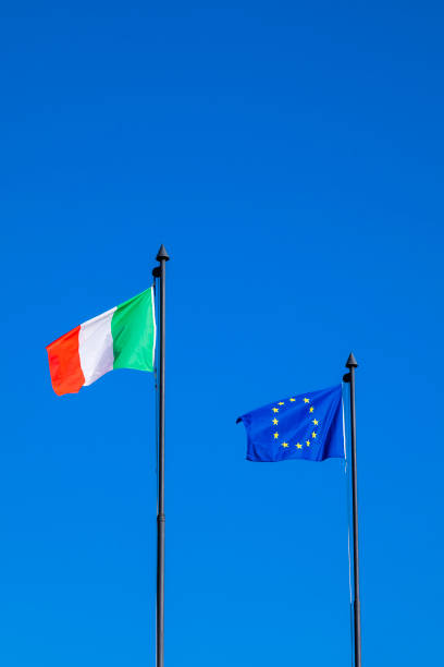 National flag of Italy and European Union