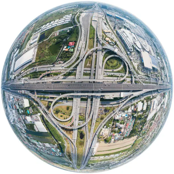 Photo of 360 Degree Stereographic projection of Expressway top view,