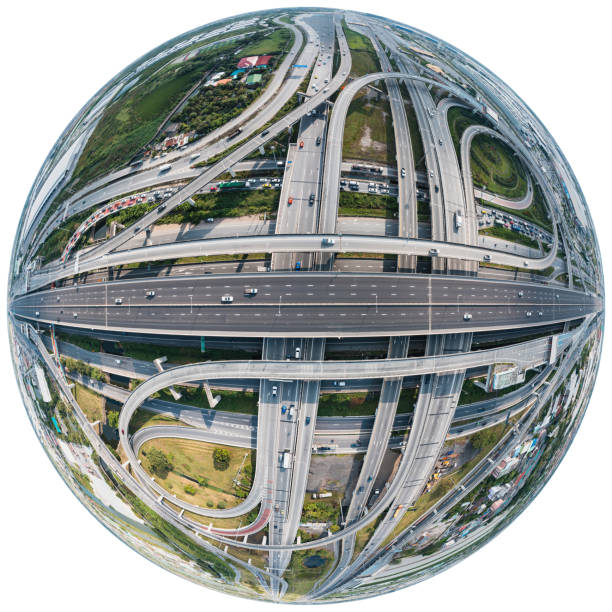 istock 360 Degree Stereographic projection of Expressway top view, 1446896207