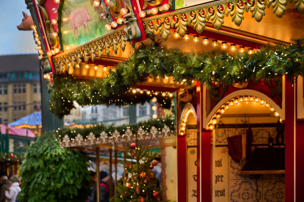 Christmas market in Hamburg. Part of market stall on Christmas market