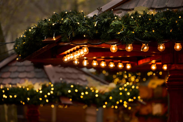 Christmas market in Hamburg. Part of market stall on Christmas market