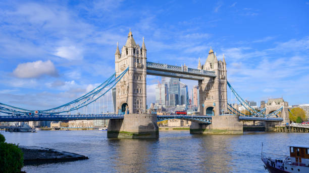 istock Sunny portrait of Tower Bridge spanning River Thames 1446899353