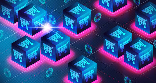 stockillustraties, clipart, cartoons en iconen met decentralized ecommerce concept - deco - 3d illustration - elektronische handel