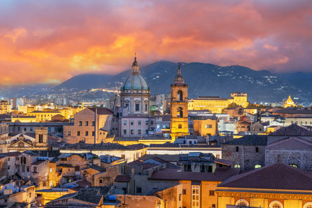 istock Palermo, Sicily Skyline at Dusk 1446900601