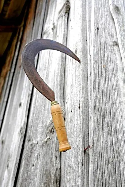 Sickle on the barn wall