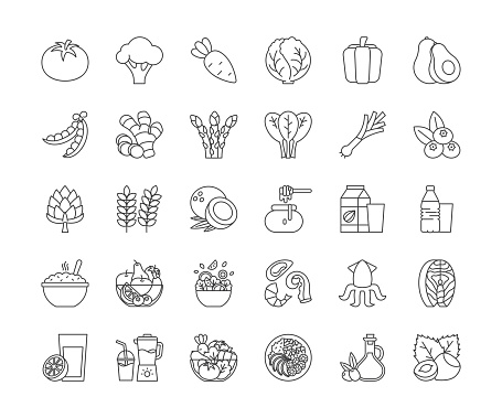 Healthy Food Line Icons. Editable Stroke.