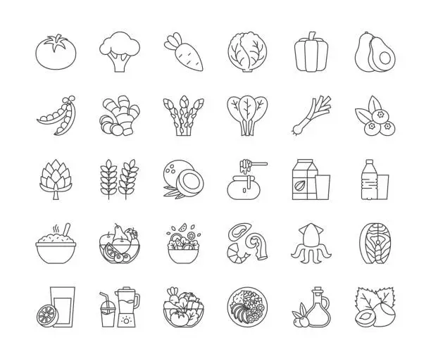 Vector illustration of Healthy Food Line Icons. Editable Stroke.