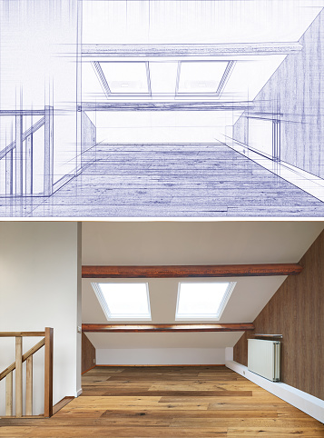 Illustration Sketch concept and the Renovated Interior attic.
