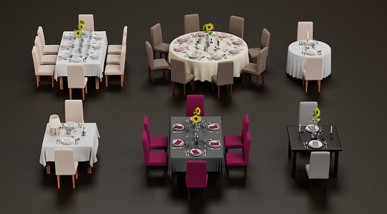 Realistic 3D Render of Restaurant Tables