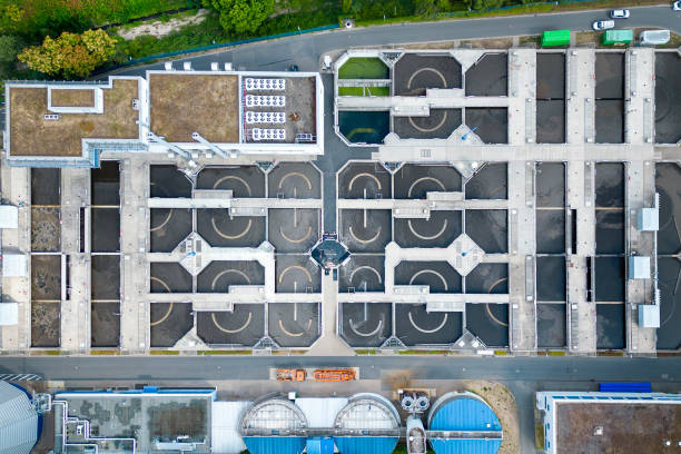 istock Sewage treatment plant - aerial view 1446910081