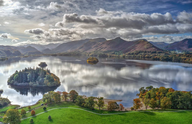 High Spy, Maiden Moor & Catbells Taken near Derwentwater looking towards Lords Island, Borrowdale, High Spy, Maiden Moor and Catbells. keswick stock pictures, royalty-free photos & images