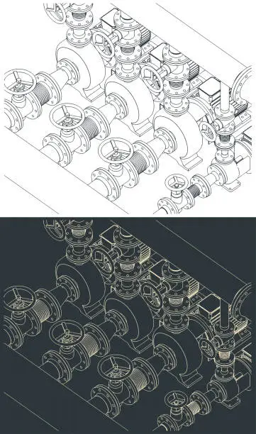 Vector illustration of Pump station blueprints