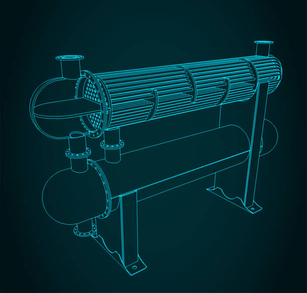 konstrukcja płaszczowo-rurowego wymiennika ciepła - heat exchanger stock illustrations