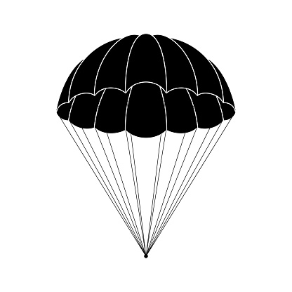 Parachute icon isolated on white background. Free descent and flight in space delivery gifts and goods with sudden pleasant surprise help. Vector illustration.