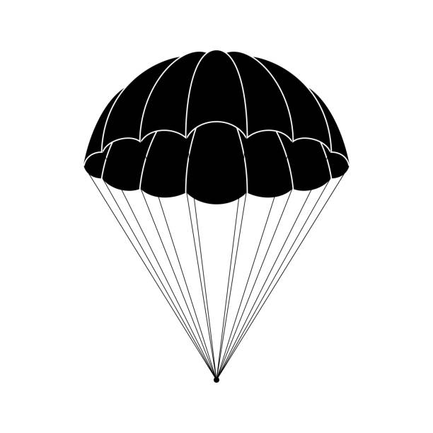 Parachute icon isolated on white background. Free descent and flight in space delivery gifts and goods with sudden pleasant surprise help. Vector illustration Parachute icon isolated on white background. Free descent and flight in space delivery gifts and goods with sudden pleasant surprise help. Vector illustration. jump jet stock illustrations