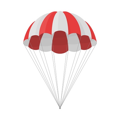 Parachute for launching cargo isolated on white background. Free descent and flight in space delivery gifts and goods with sudden pleasant surprise help. Vector illustration.