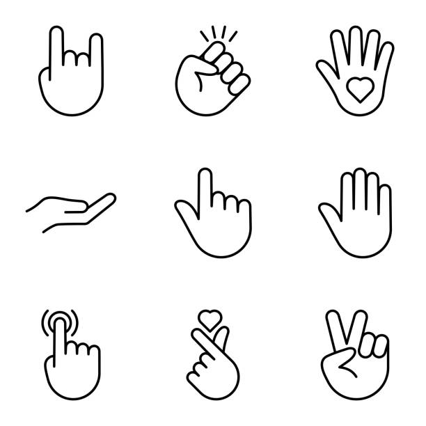 Hand gesture icon set, isolated on white background. vector art illustration