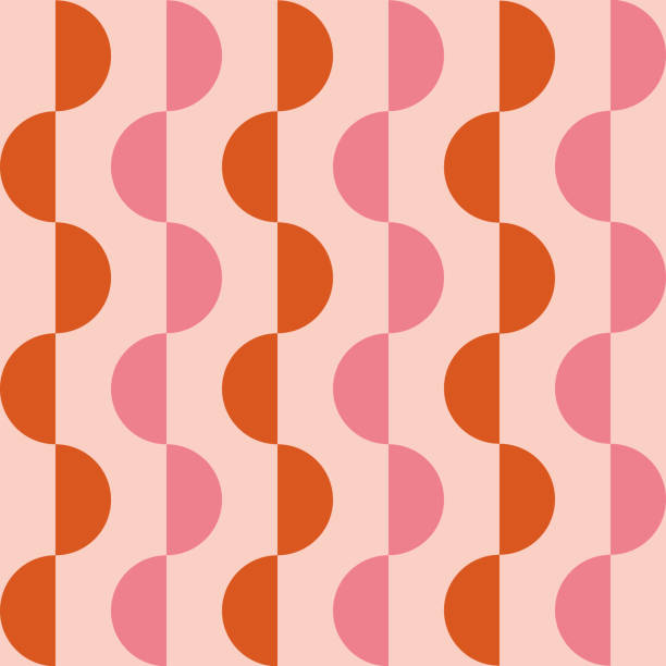 중반 세기 현대 추상 작은 오렌지와 분홍색 반원 원활한 패턴. - 1960s style 1970s style seamless wallpaper pattern stock illustrations