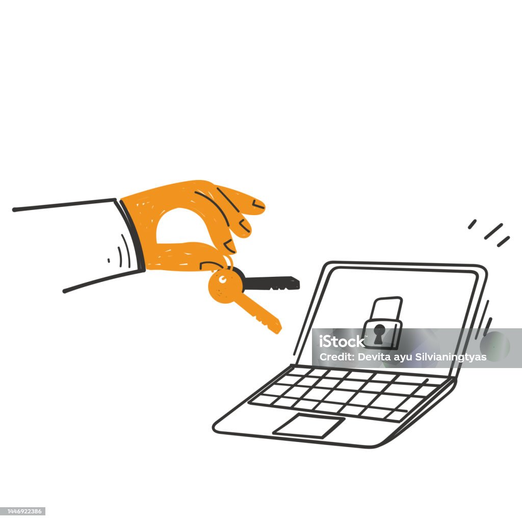 Key Digital Drawing Hand Drawn Doodle Digital Key With Circuit Illustration Vector Stock ...