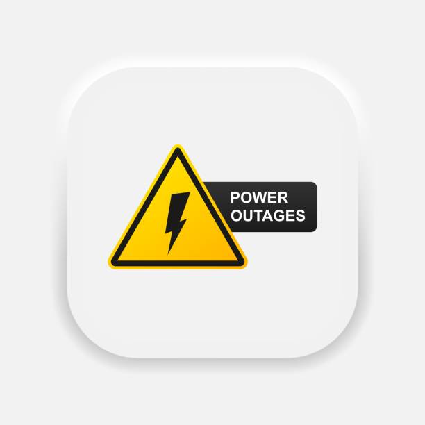 Power outages vector icon. Blackout sign. Badge with lightning bolt symbol in neumorphism style. Vector EPS 10 Power outages vector icon. Blackout sign. Badge with lightning bolt symbol in neumorphism style. Vector EPS 10 glitch generator stock illustrations