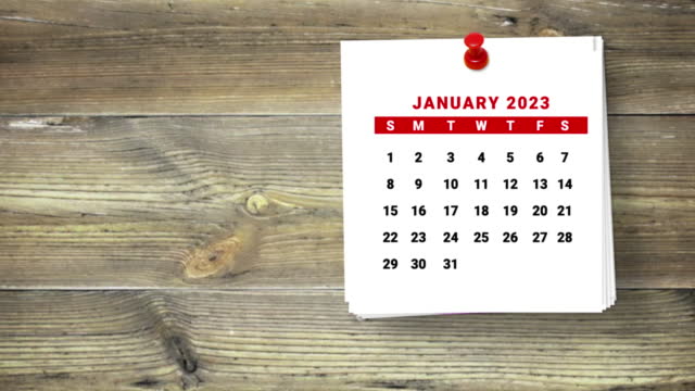 2023 Calendar countdown January 2023 to January 2024 on wood background
