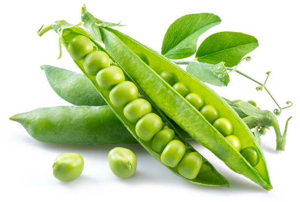 istock Perfect green peas in pod isolated on white background. 1446934069